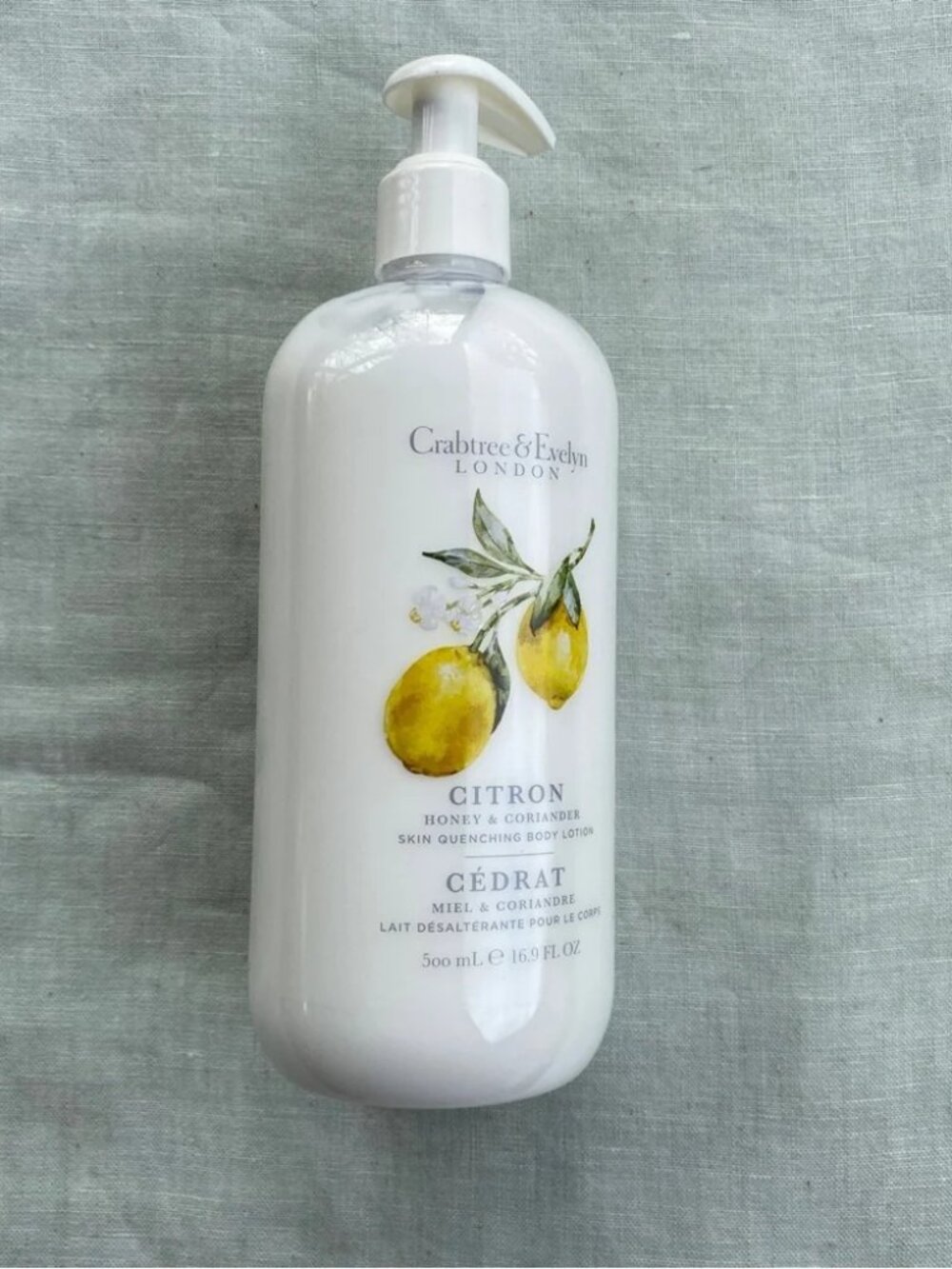 NWT Crabtree & Evelyn Citron Honey Coriander 500ml 16.9 fl. oz pump body lotion